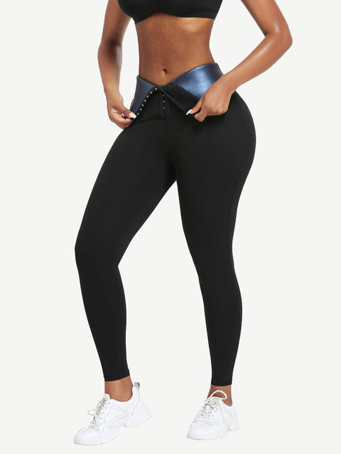 Dark Blue Neoprene Butt Lifting Leggings Wide Waistband Lose Weight